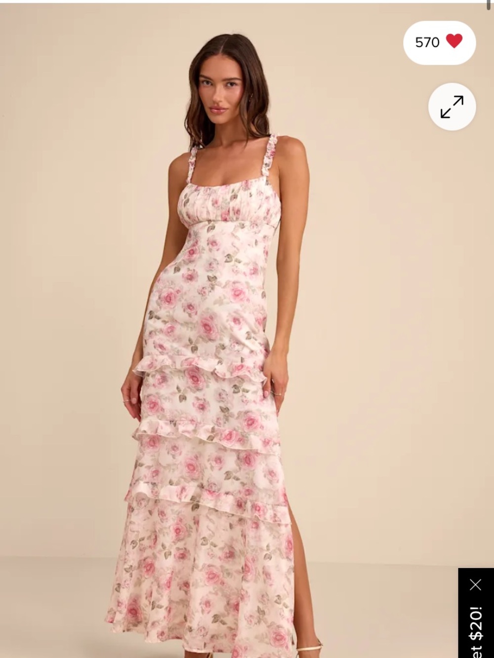 Lulu's Blush Pink Floral Ruffle Strap Maxi Dress